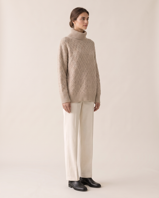 Fairfield Cozy Diamond Knit Oversized Turtleneck Sweater — three-quarter view