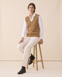 Falmouth Versatile Cable Knit Sweater Vest — worn seated
