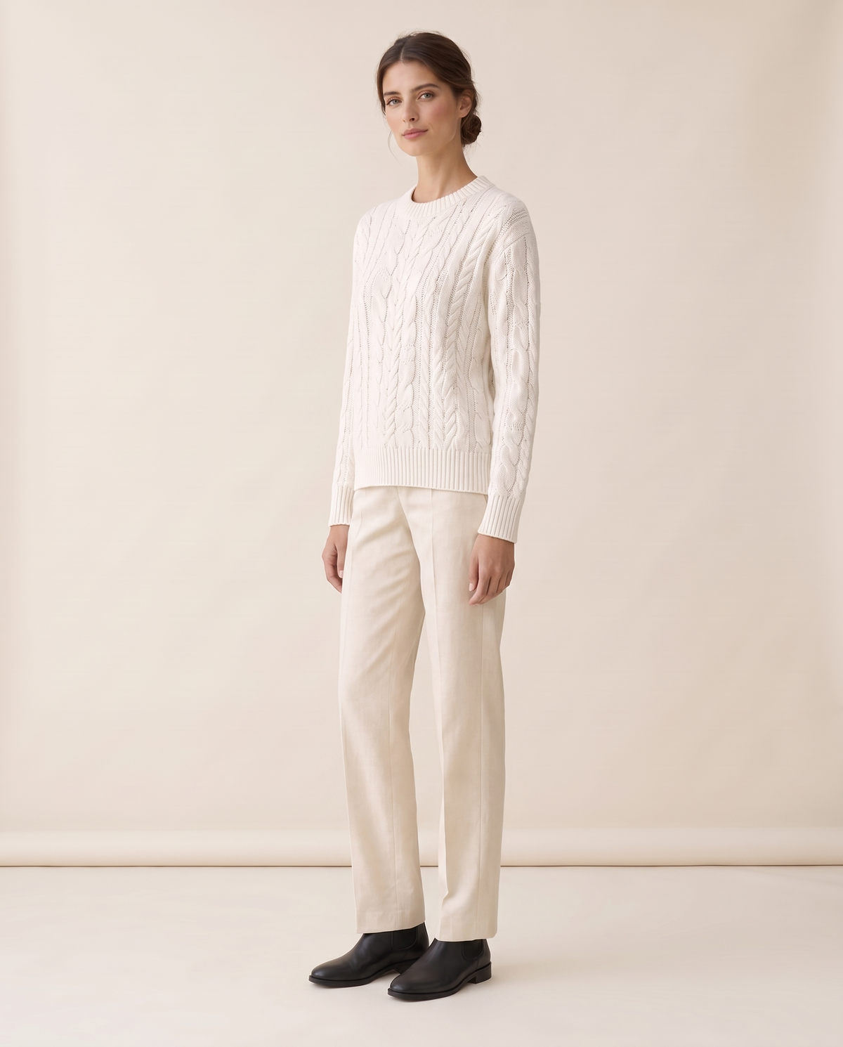 Marettimo Classic Cable Knit Pullover Sweater — three-quarter view