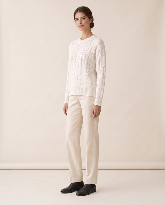 Marettimo Classic Cable Knit Pullover Sweater — three-quarter view