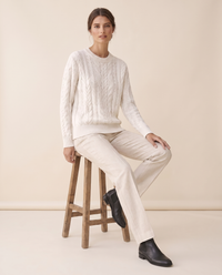 Marettimo Classic Cable Knit Pullover Sweater — worn seated