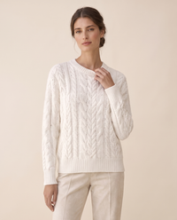 Marettimo Classic Cable Knit Pullover Sweater — knit detail, worn