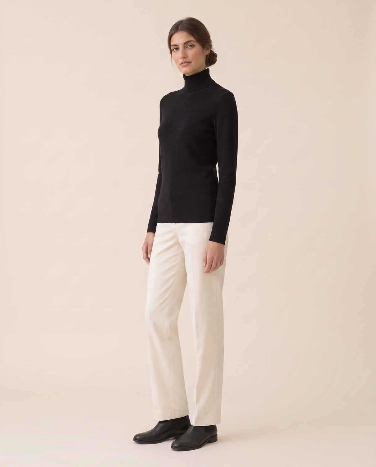 Merano Classic Solid Knit Turtleneck Sweater — three-quarter view