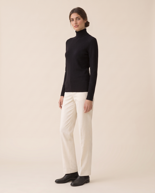 Merano Classic Solid Knit Turtleneck Sweater — three-quarter view