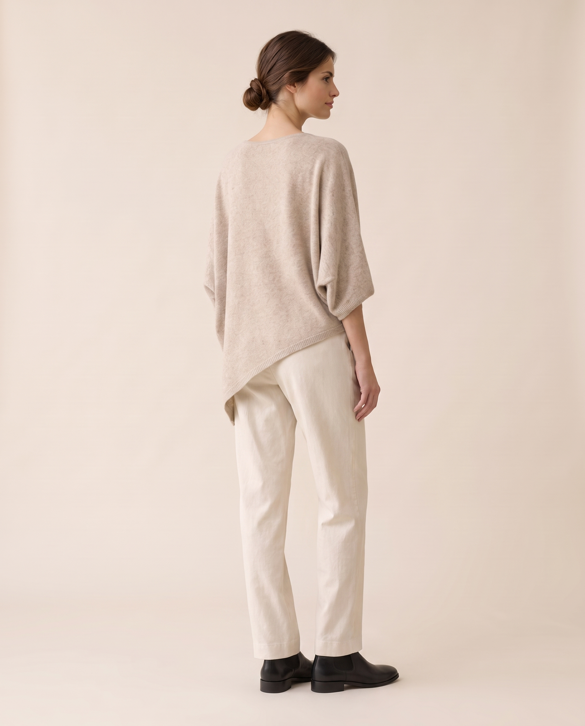 Ghent Warm Wool-Blend Draped Sweater with Asymmetric Hem — three-quarter view