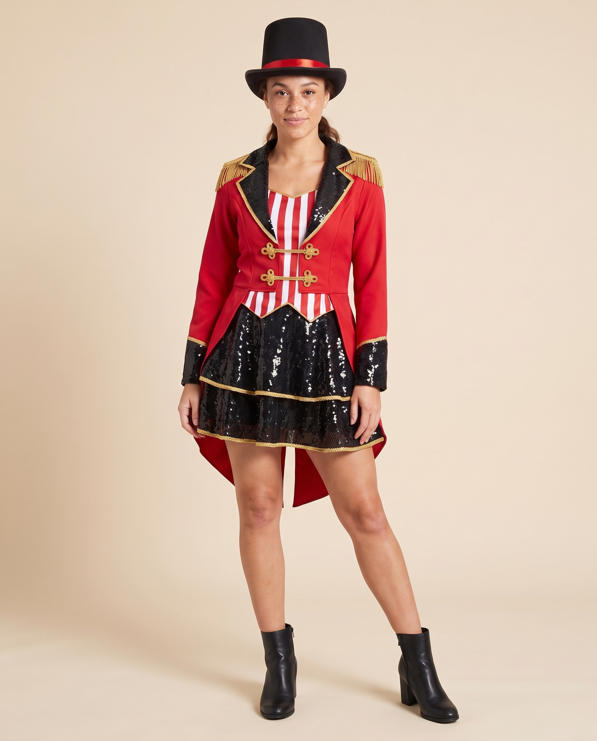 Women's Red Sequin Ringmaster Costume – front view