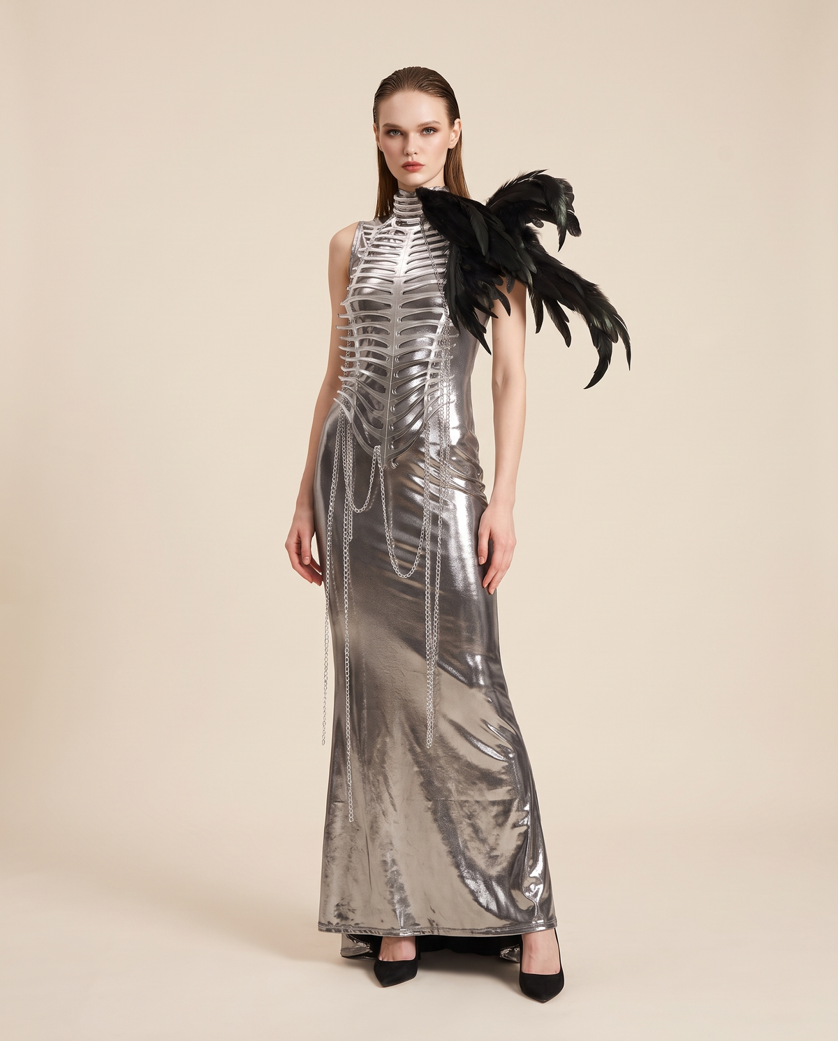 Women's Metallic Chain Maxi Dress – front view