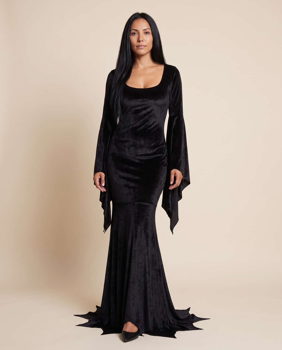 Women's Black Velvet Gothic Vampire Gown – front view