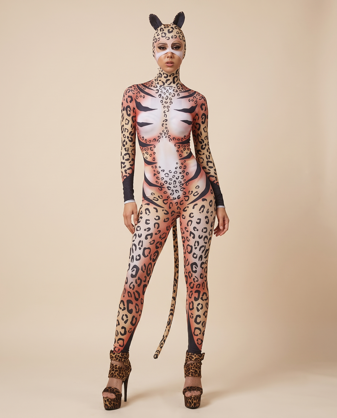 Women's Leopard Print Costume Jumpsuit – front view