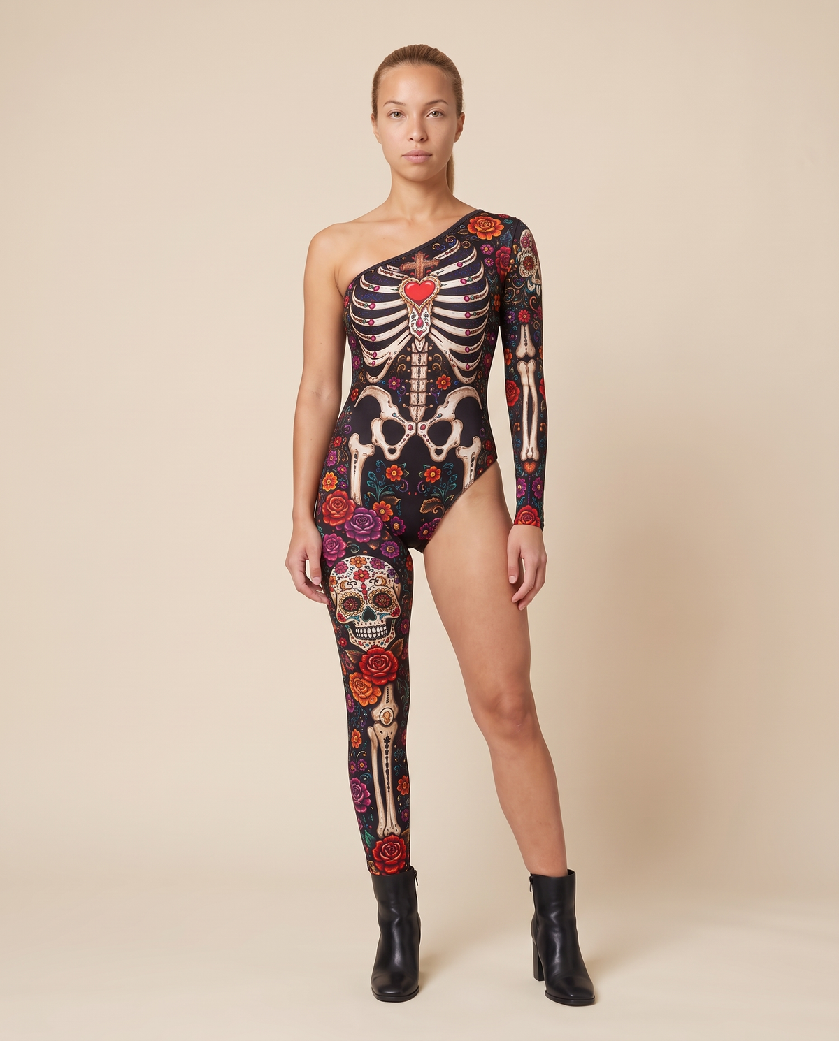 Women's Skeleton Skull Print Jumpsuit – front view