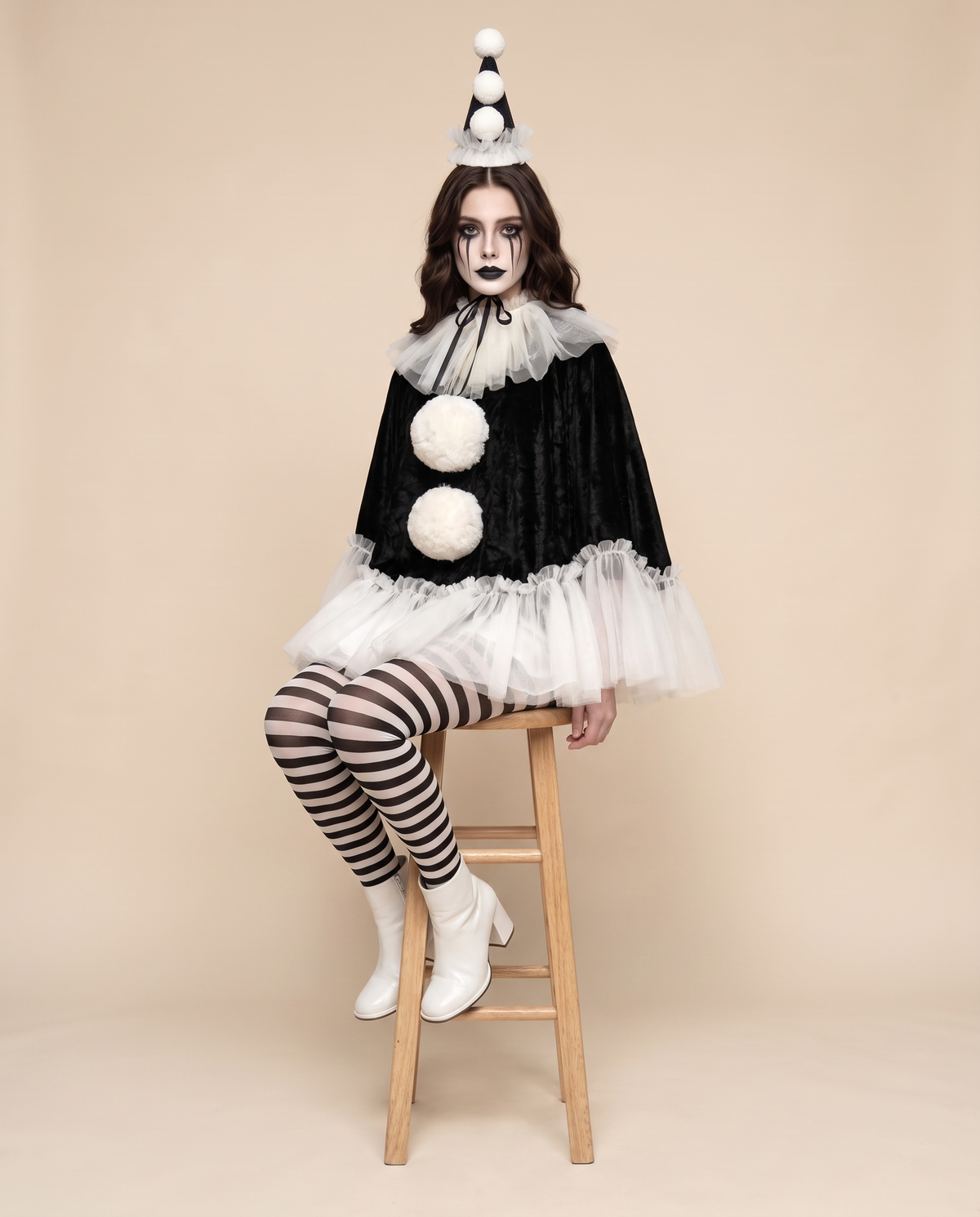 Women's Pierrot Clown Costume – seated