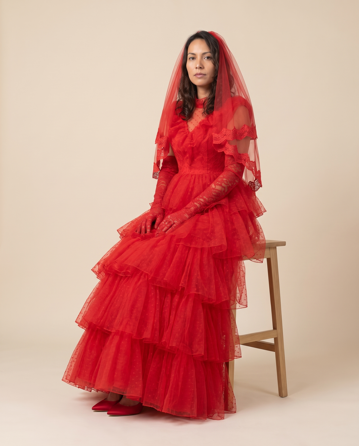 Women's Red Ghost Bride Costume – seated