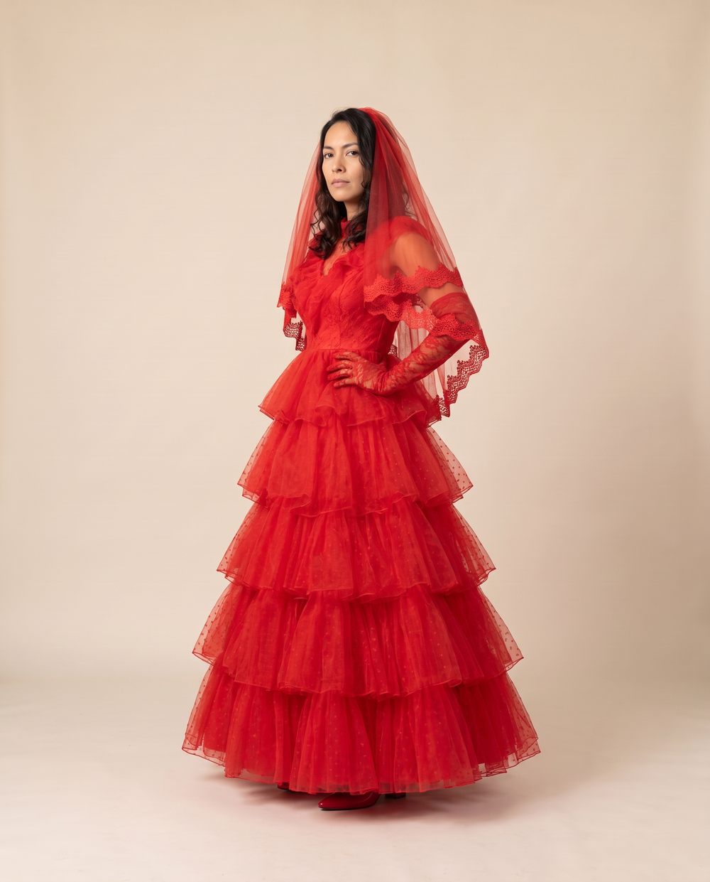 Women's Red Ghost Bride Costume – three-quarter view