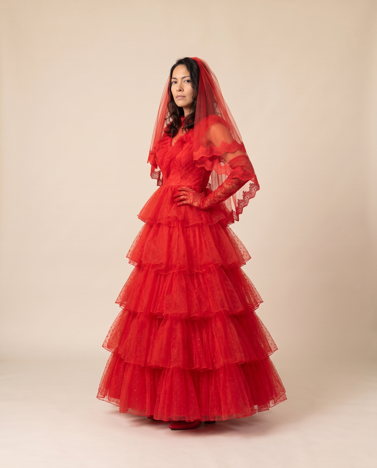 Women's Red Ghost Bride Costume – three-quarter view