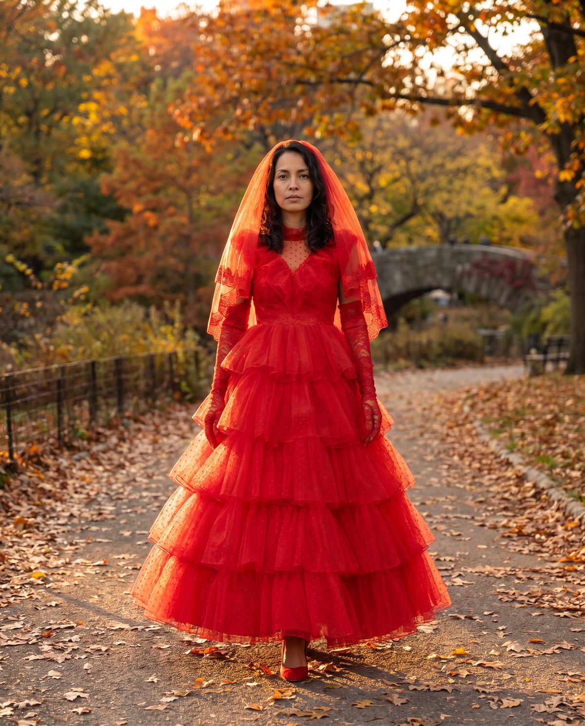 Women's Red Ghost Bride Costume – Central Park autumn
