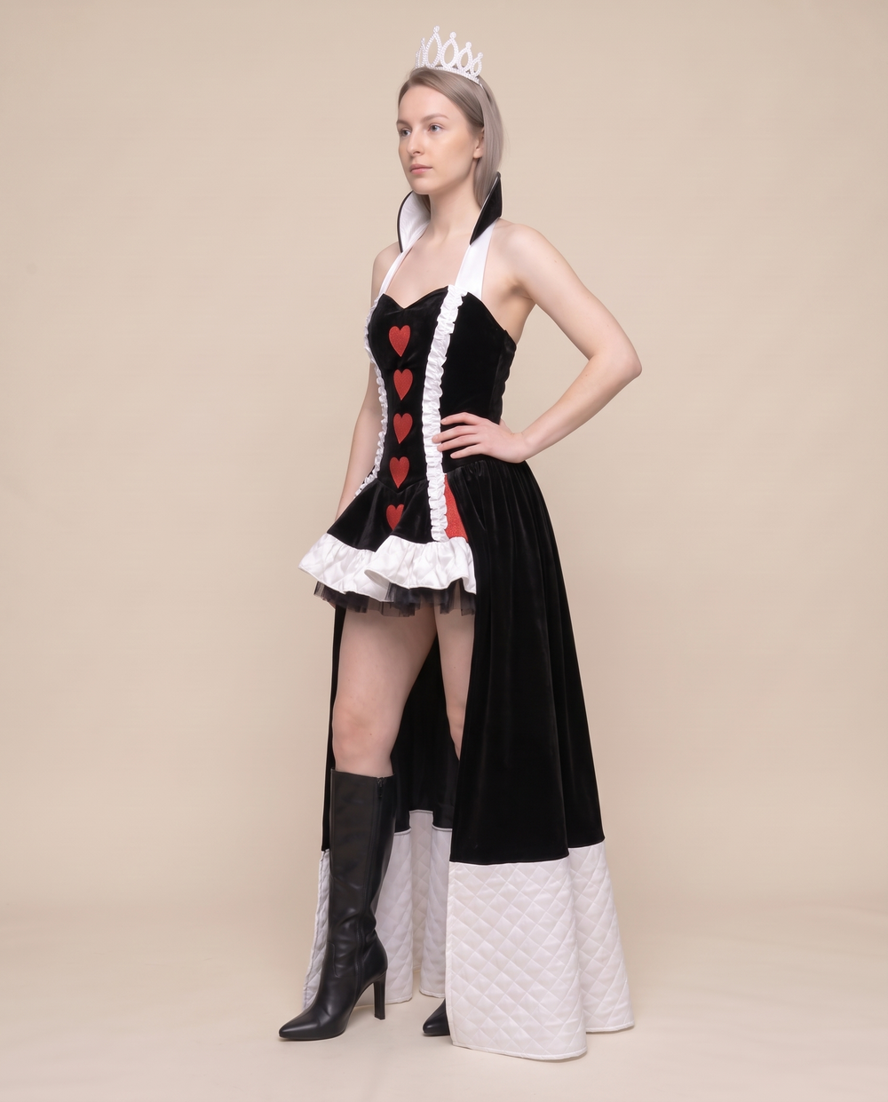 Women's Queen of Hearts Costume Mini Dress – three-quarter view