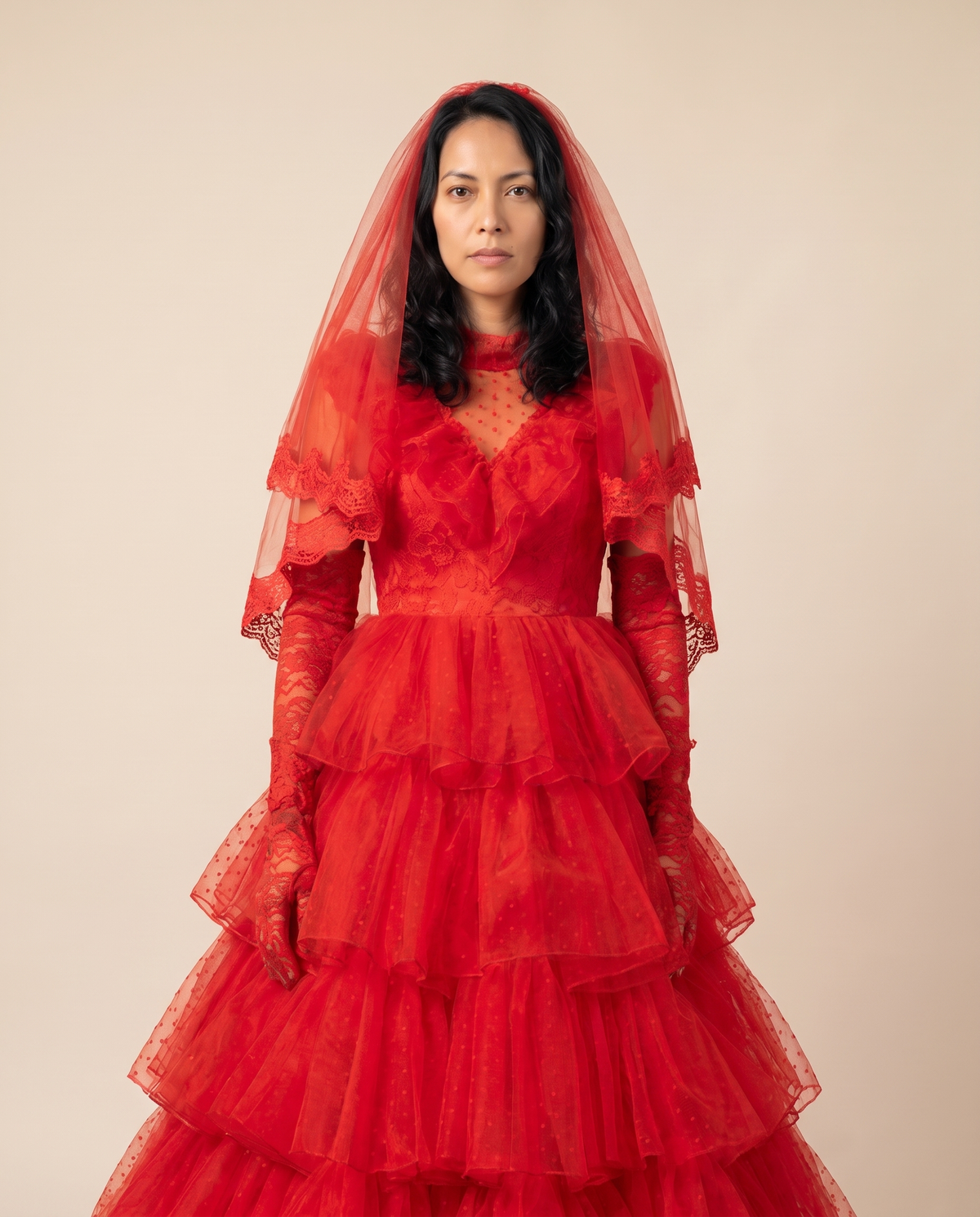 Women's Red Ghost Bride Costume – close-up