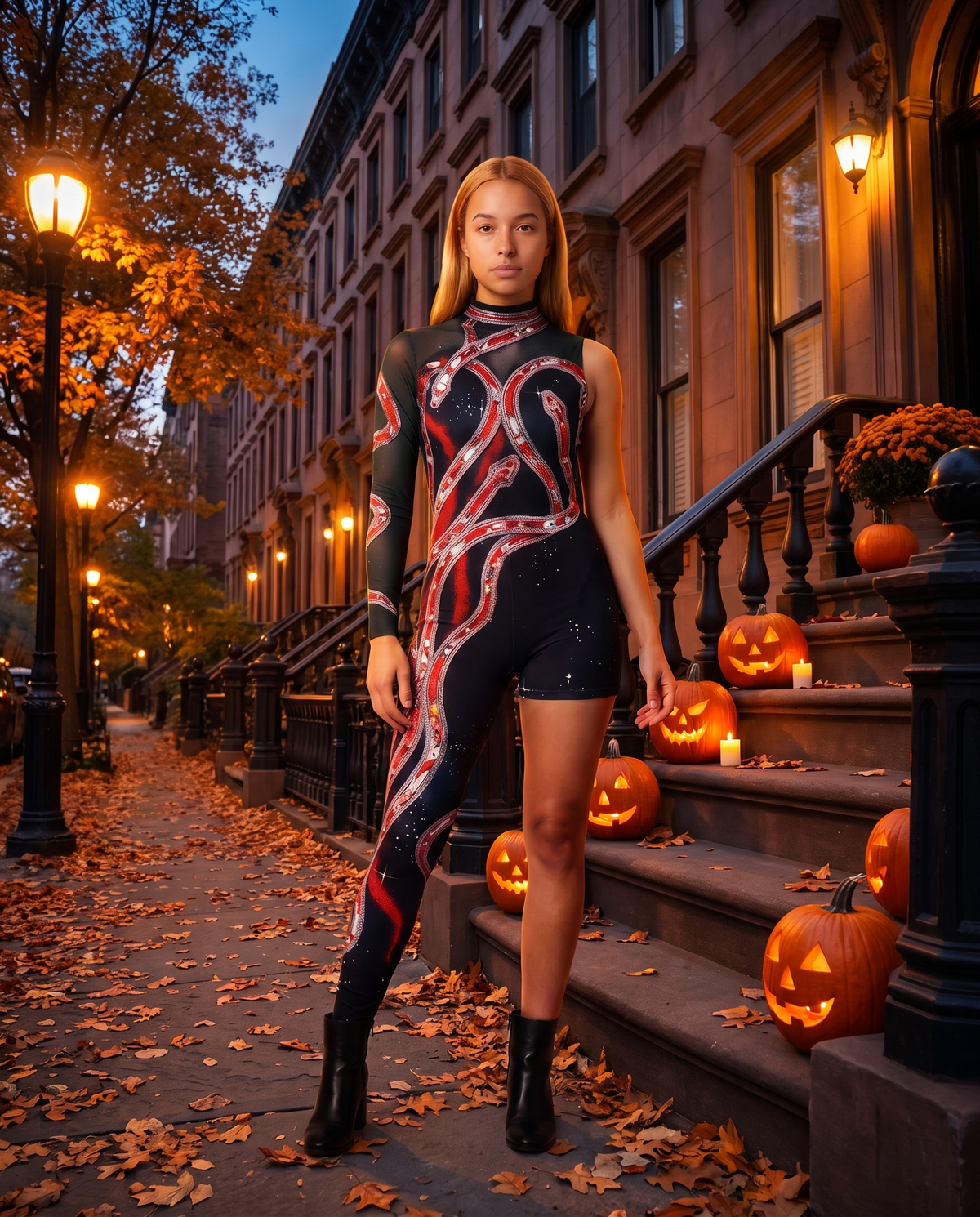 Women's One-Leg Printed Stage Jumpsuit Costume – New York street Halloween
