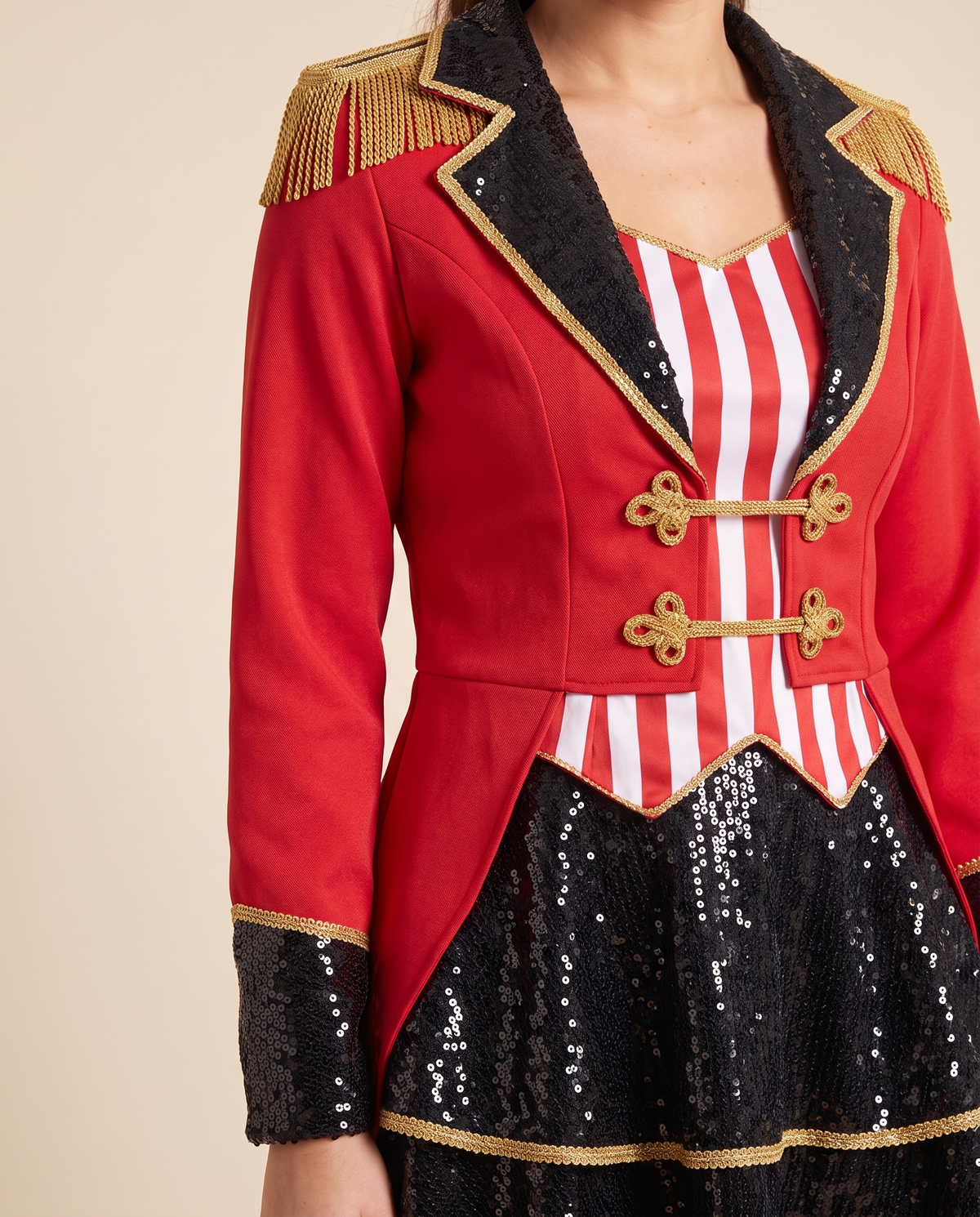 Women's Red Sequin Ringmaster Costume – detail