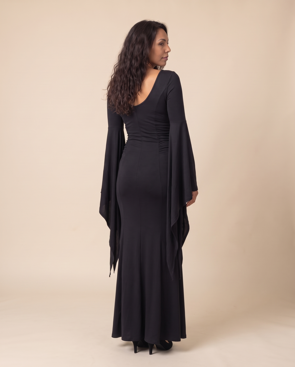 Women's Black Batwing Gothic Witch Maxi Dress – back view