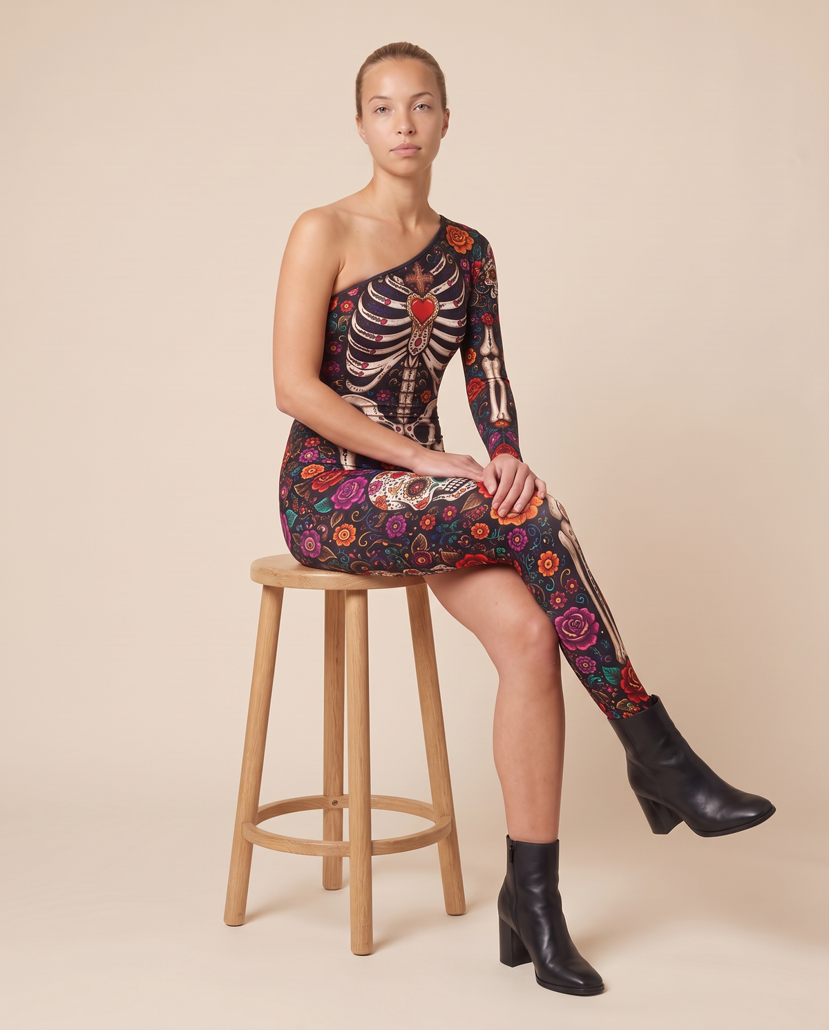 Women's Skeleton Skull Print Jumpsuit – seated