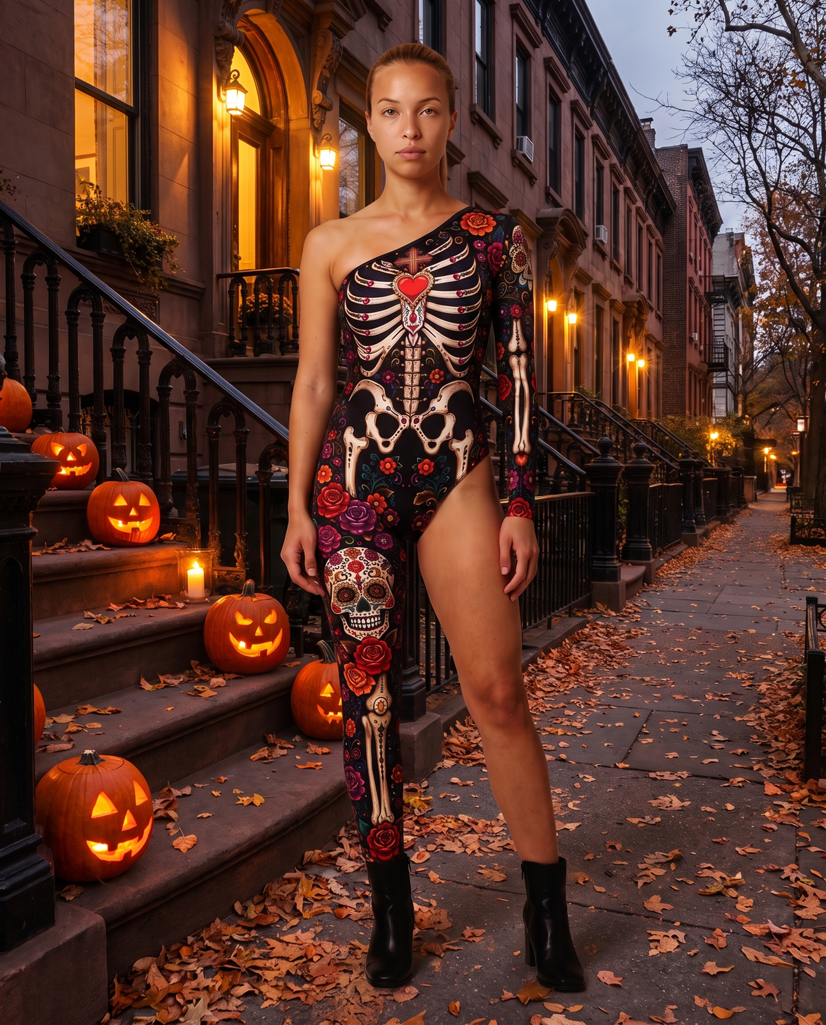 Women's Skeleton Skull Print Jumpsuit – New York street Halloween