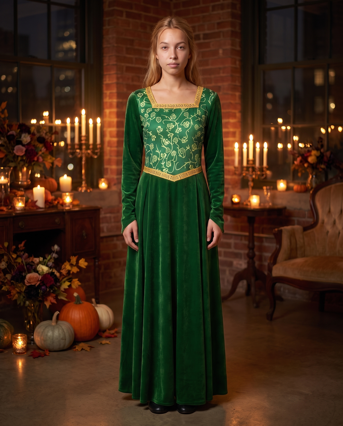 Women's Green Velvet Medieval Princess Gown – Halloween party