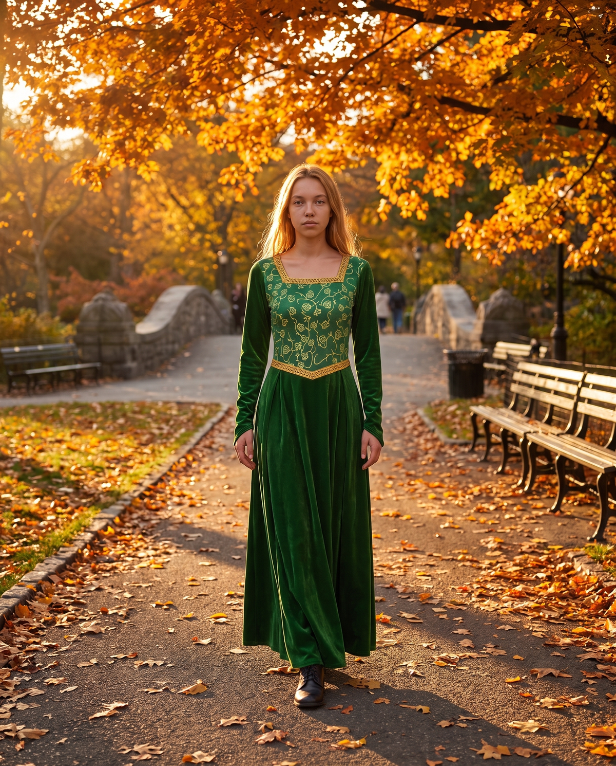 Women's Green Velvet Medieval Princess Gown – Central Park autumn