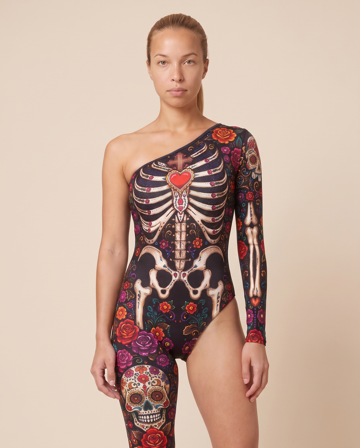 Women's Skeleton Skull Print Jumpsuit – close-up