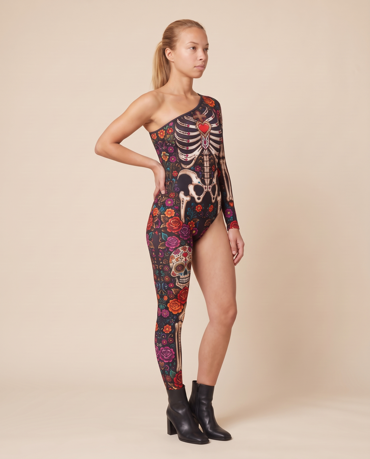 Women's Skeleton Skull Print Jumpsuit – three-quarter view