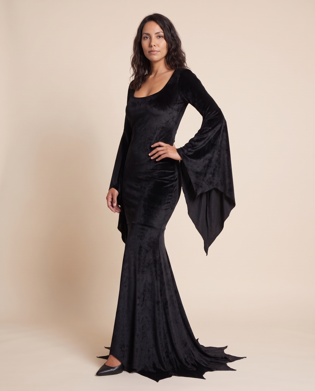 Women's Black Velvet Gothic Vampire Gown – three-quarter view