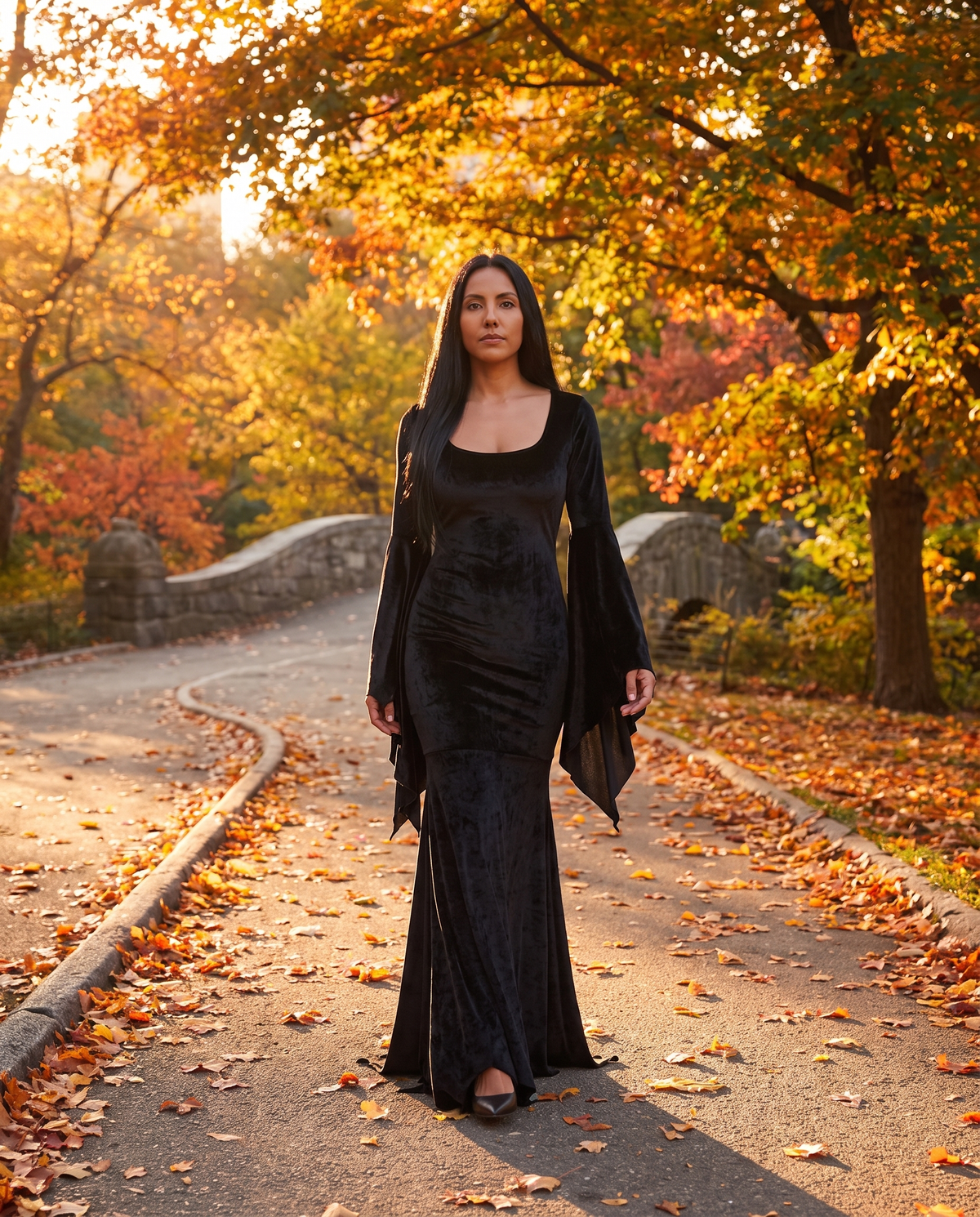 Women's Black Velvet Gothic Vampire Gown – Central Park autumn