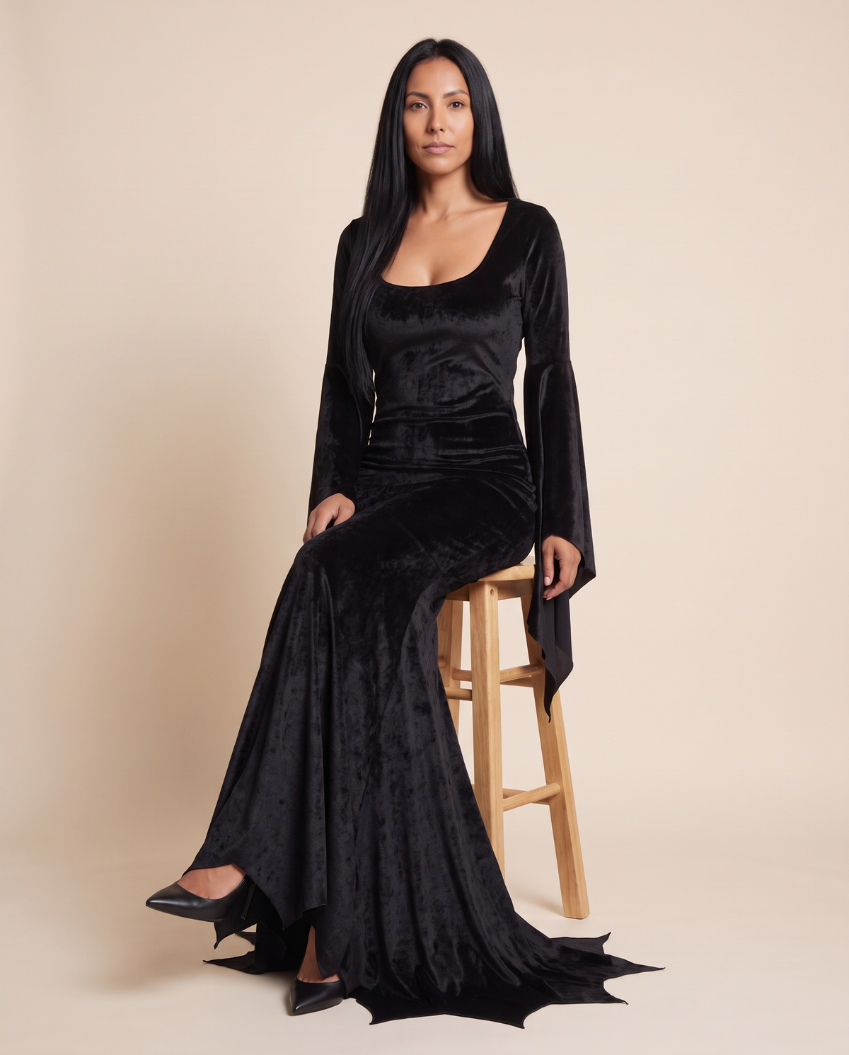 Women's Black Velvet Gothic Vampire Gown – seated