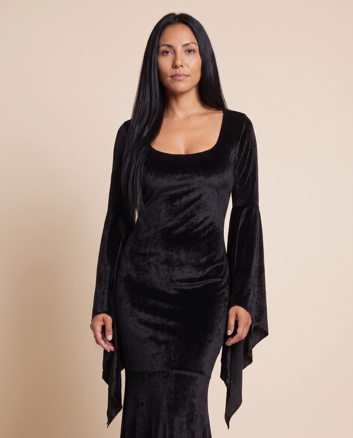 Women's Black Velvet Gothic Vampire Gown – close-up