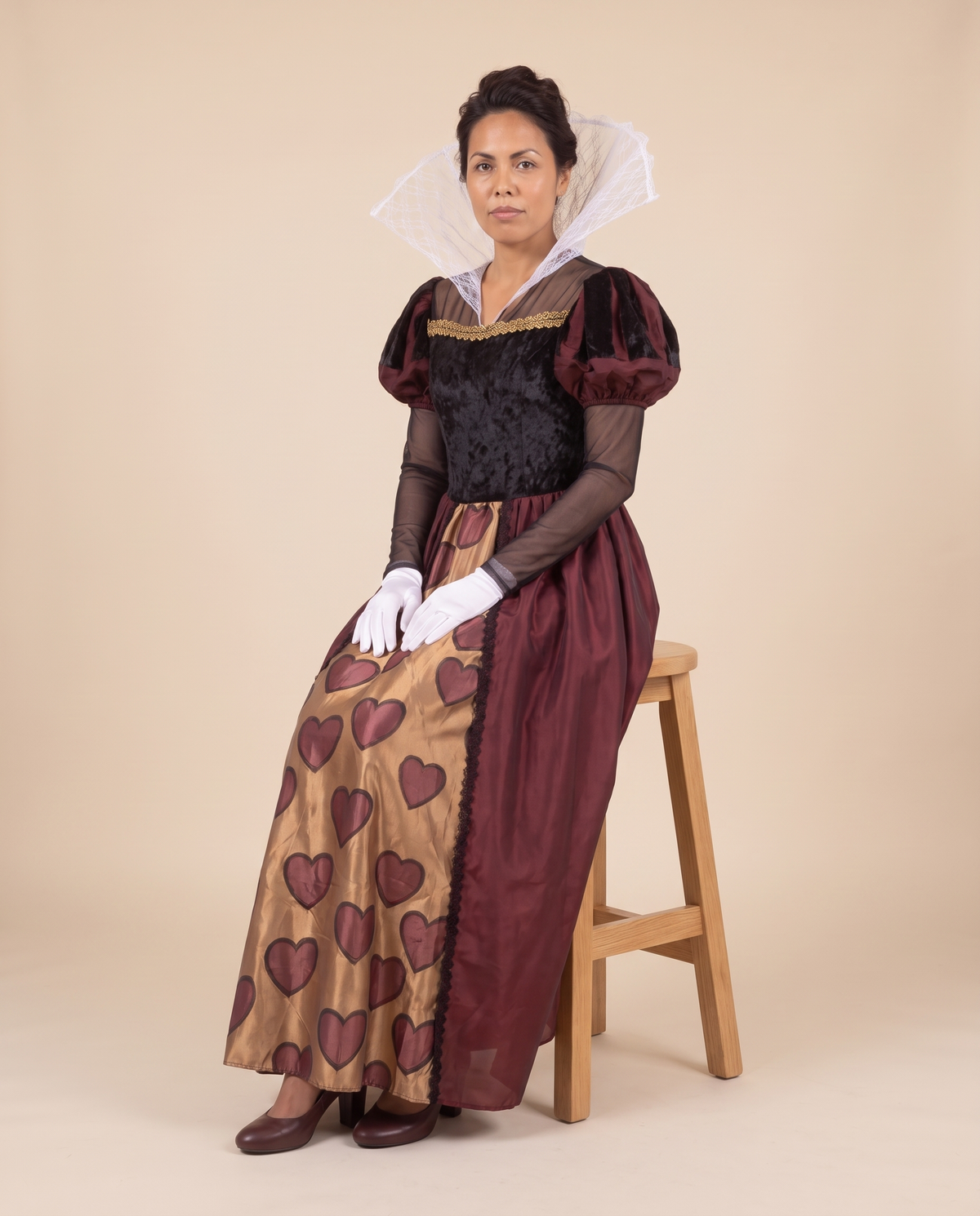 Women's Red Queen of Hearts Costume Gown – seated