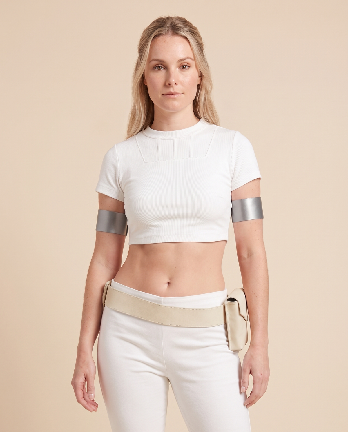 Women's White Warrior Heroine Costume – close-up