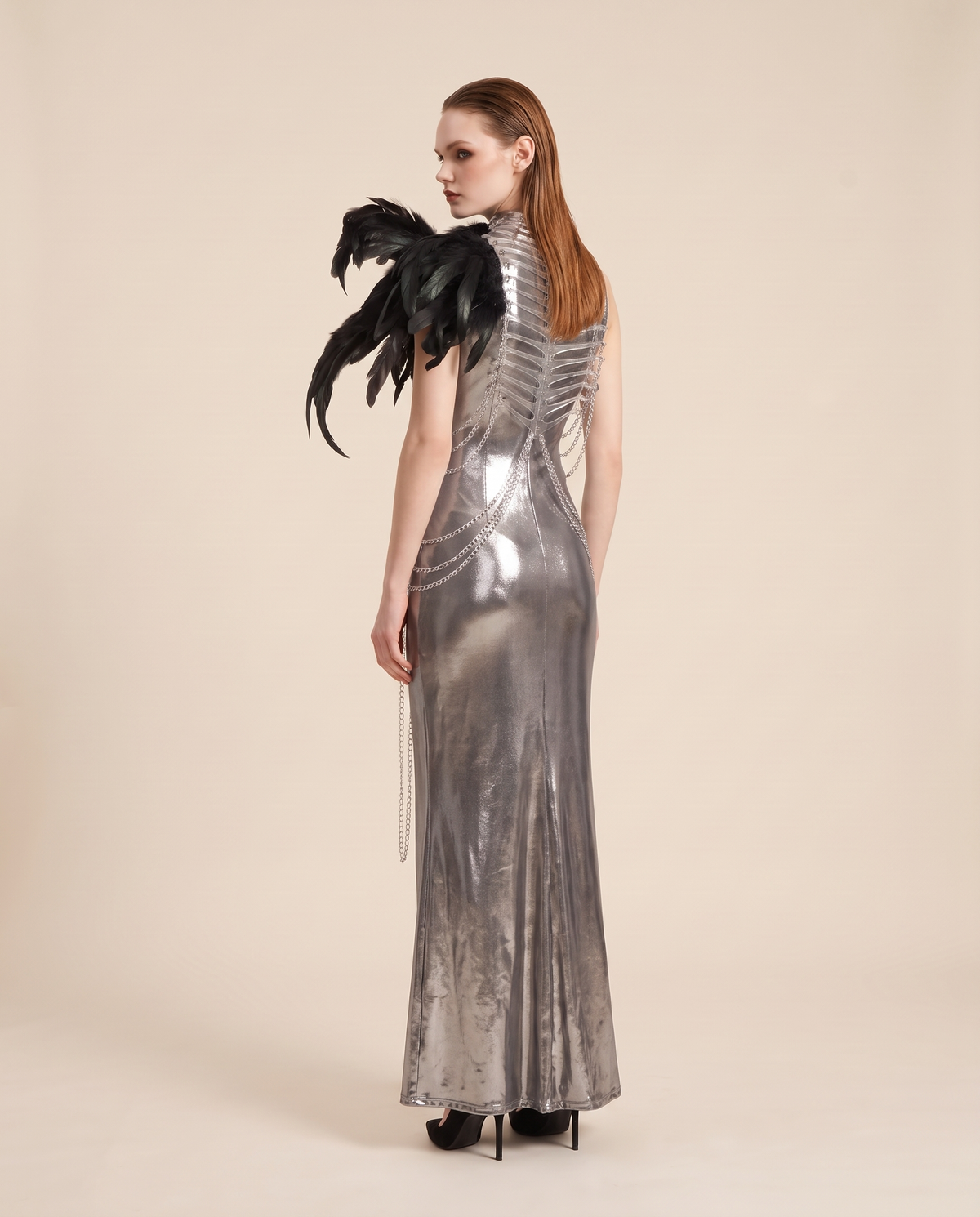 Women's Metallic Chain Maxi Dress – back view