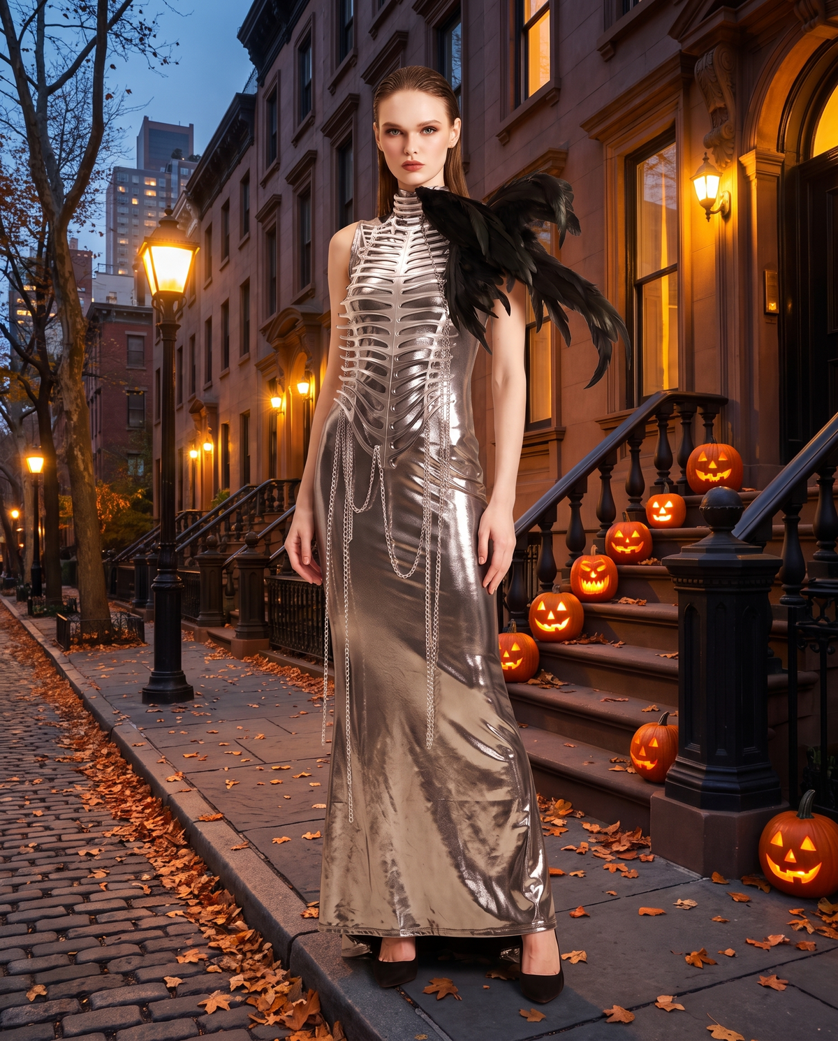 Women's Metallic Chain Maxi Dress – New York street Halloween