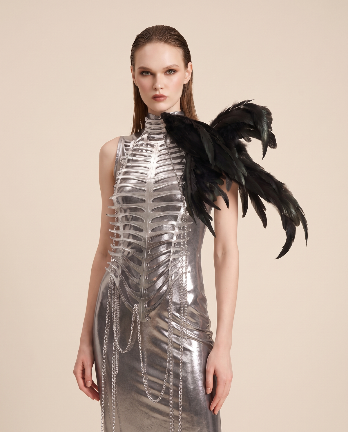 Women's Metallic Chain Maxi Dress – close-up