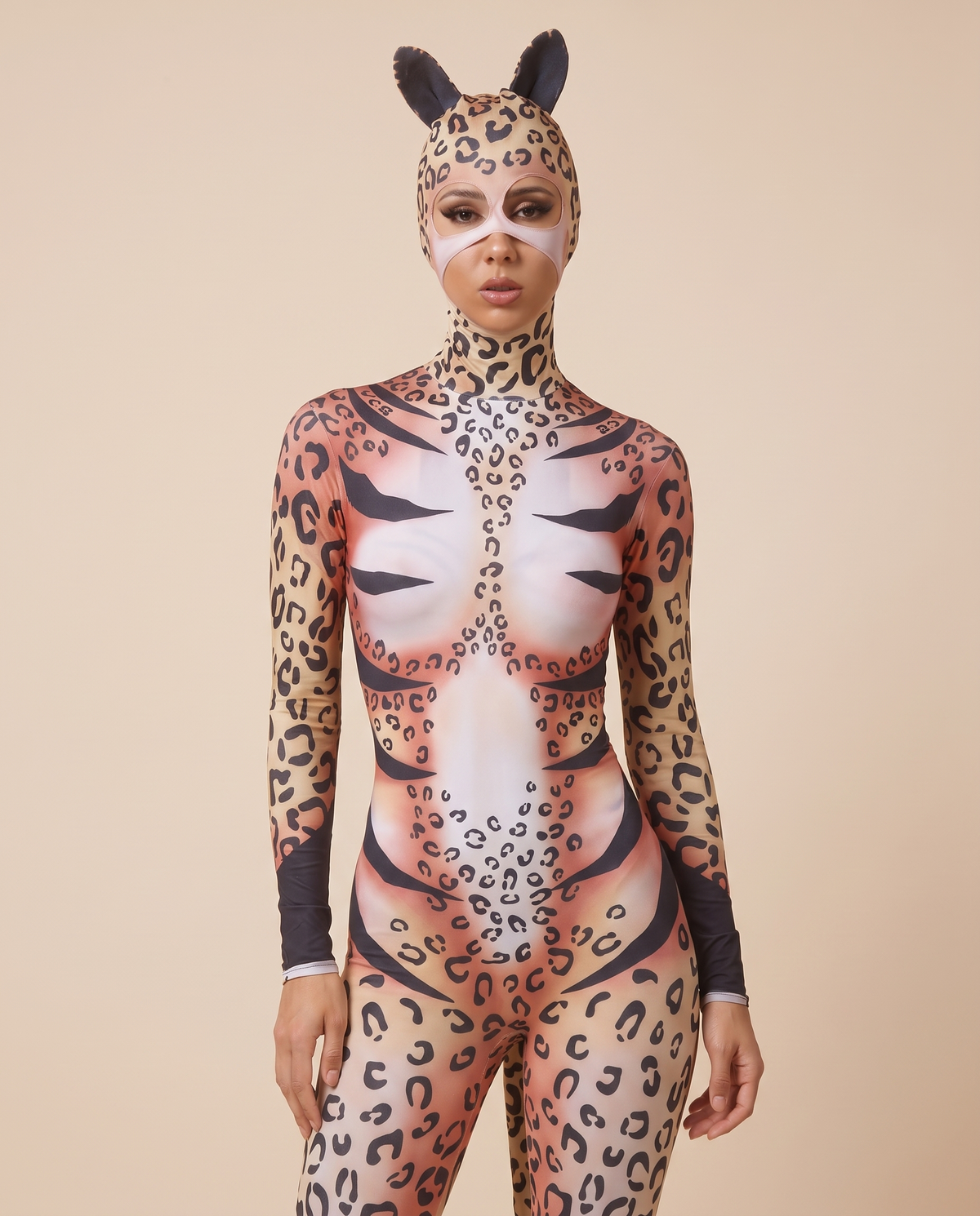 Women's Leopard Print Costume Jumpsuit – close-up