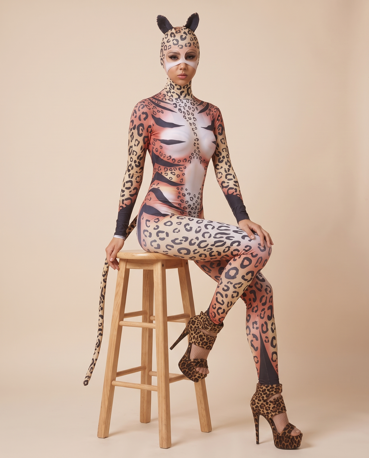 Women's Leopard Print Costume Jumpsuit – seated