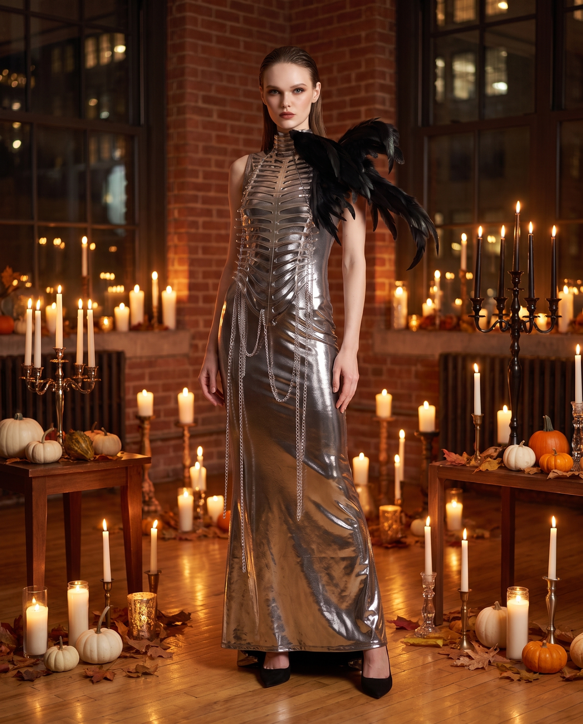Women's Metallic Chain Maxi Dress – Halloween party