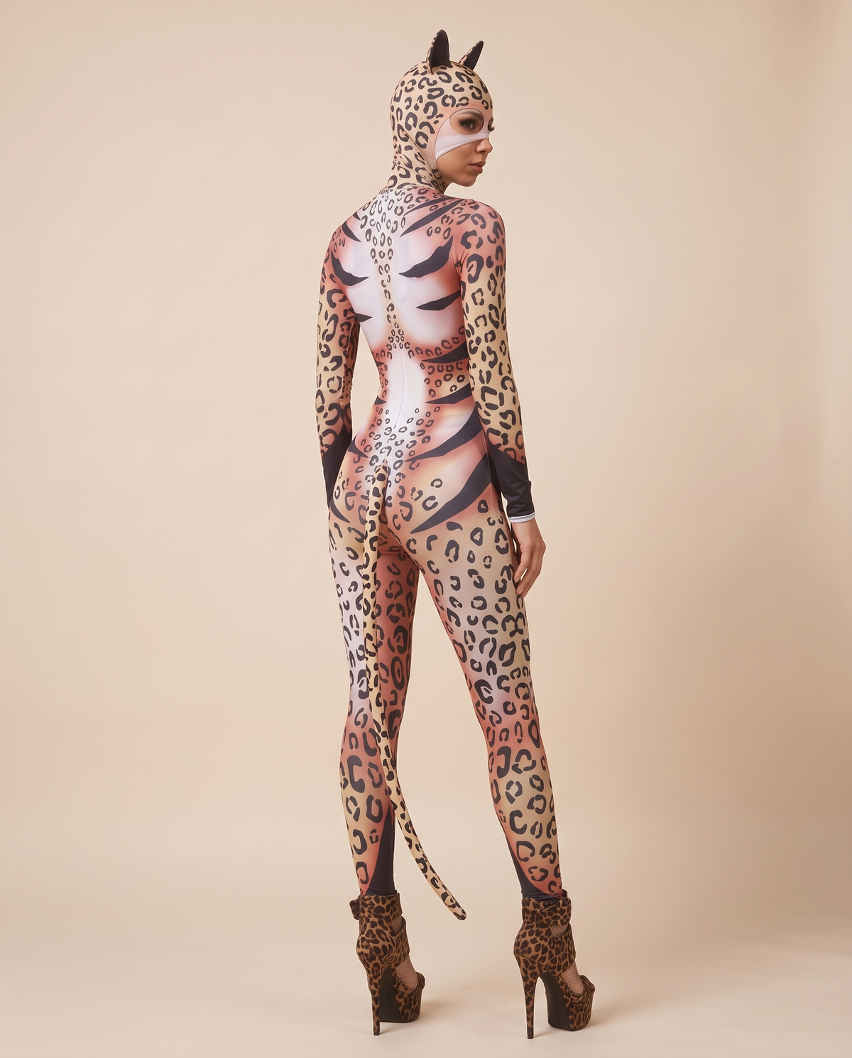 Women's Leopard Print Costume Jumpsuit – back view