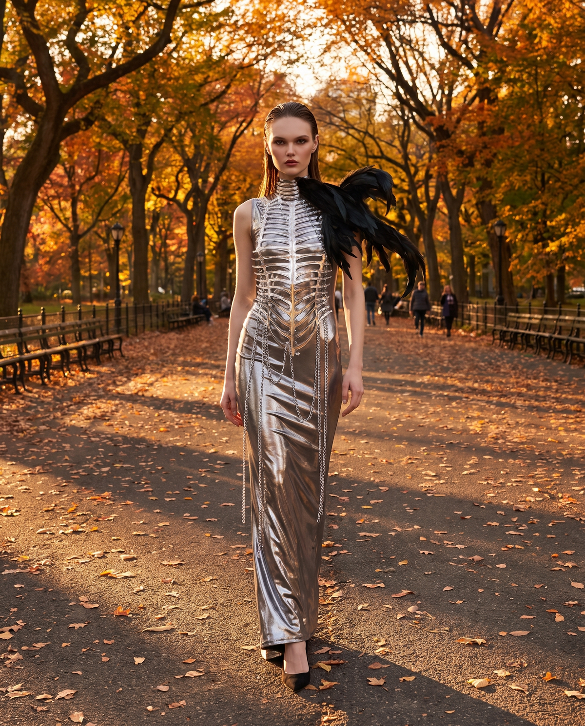 Women's Metallic Chain Maxi Dress – Central Park autumn