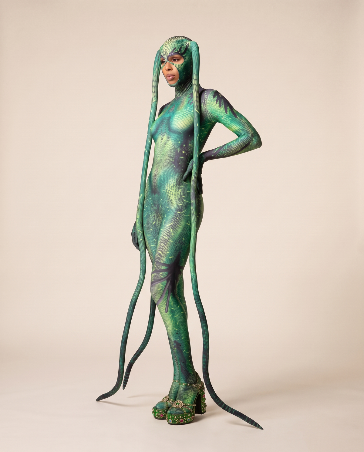 Women's Lizard Print Costume Jumpsuit – three-quarter view