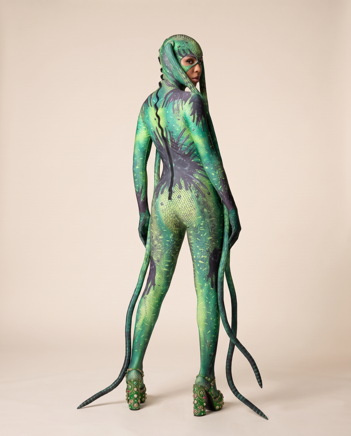 Women's Lizard Print Costume Jumpsuit – back view