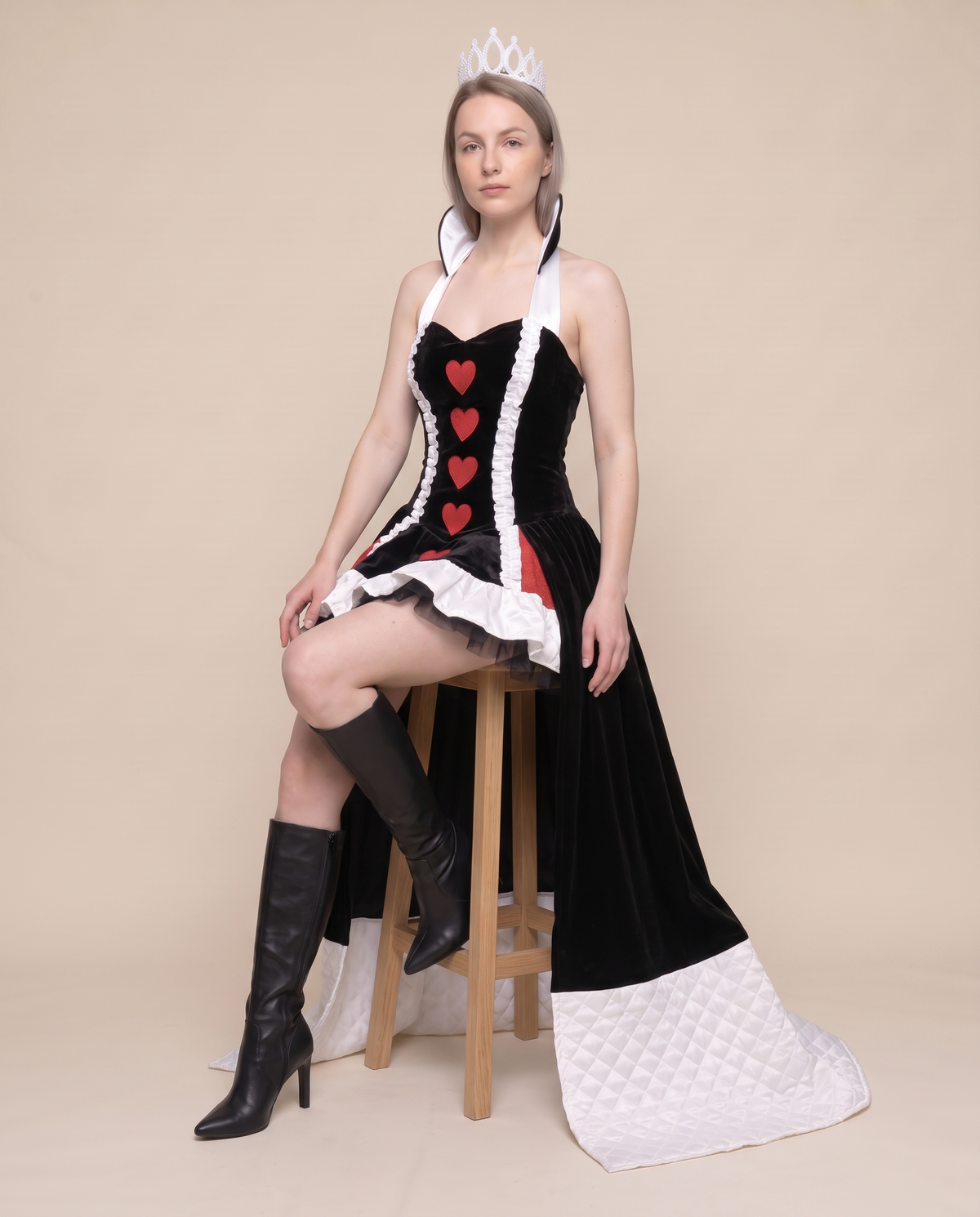 Women's Queen of Hearts Costume Mini Dress – seated