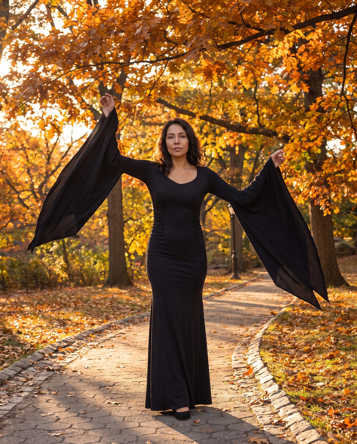 Women's Black Batwing Gothic Witch Maxi Dress – Central Park autumn
