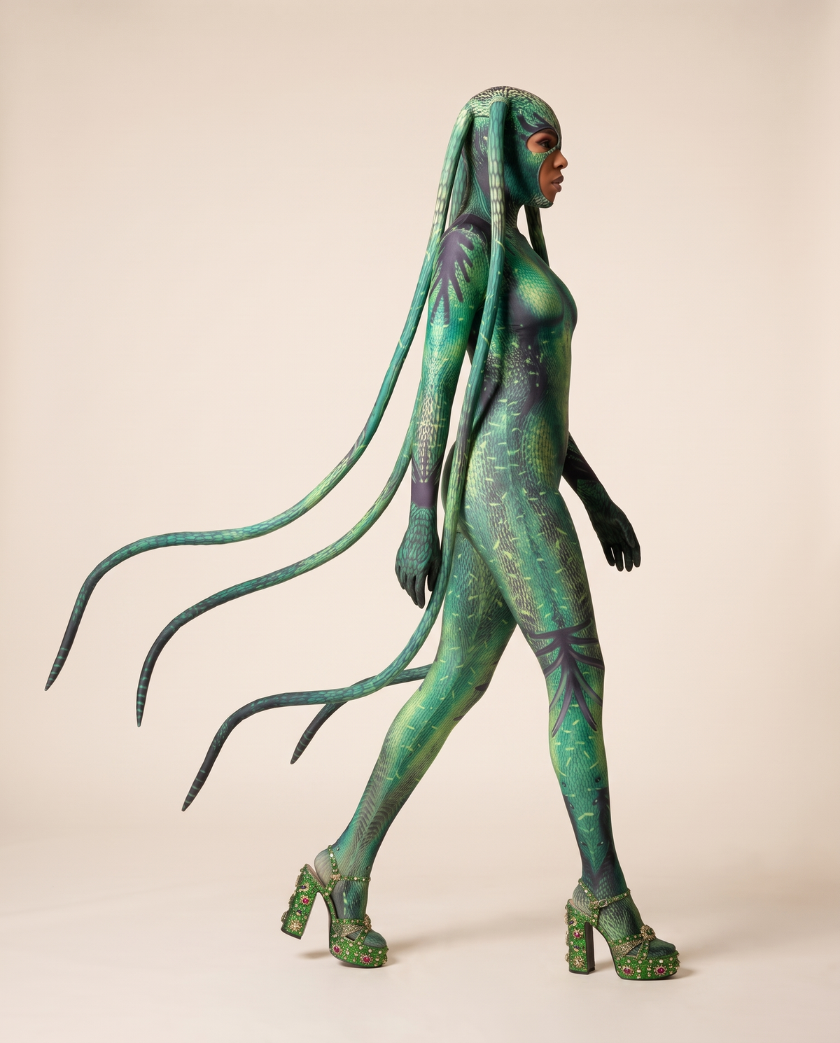 Women's Lizard Print Costume Jumpsuit – side view