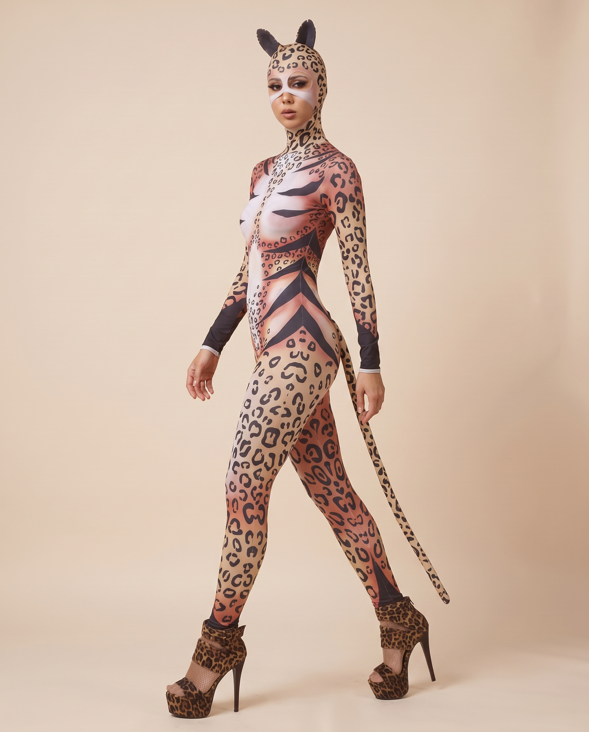 Women's Leopard Print Costume Jumpsuit – side view